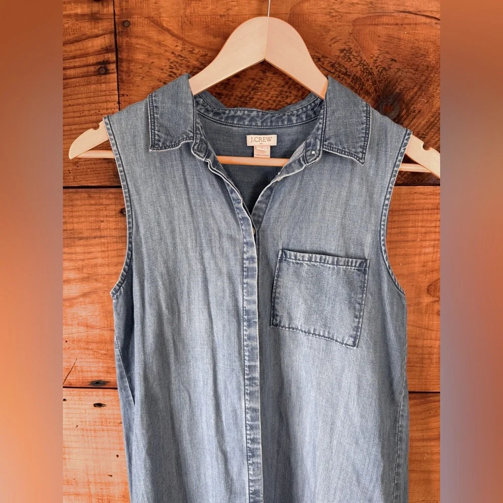 Classic JCrew Denim Sleeveless Shirt Dress - XS - Picture 3 of 8